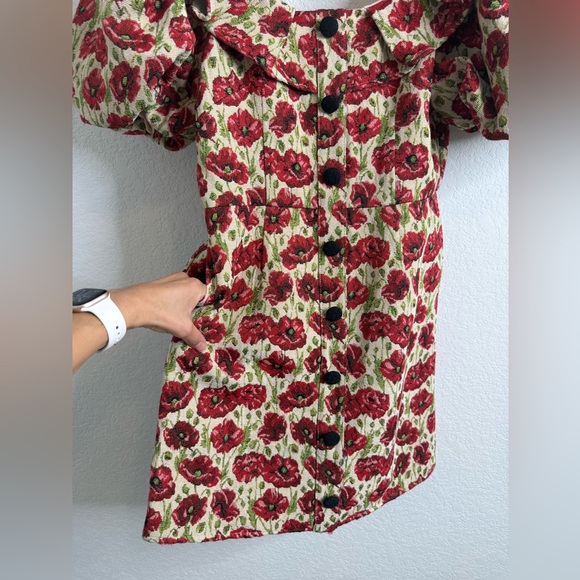 NWT SISTER JANE SHIRLEY POPPY TAPESTRY DRESS - TAN RED FLORAL Sz Small - Picture 6 of 16